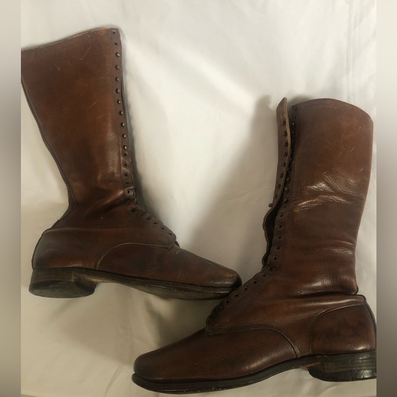Vintage Equestrian Leather Tall Knee Lace Up Horse RIding Boots Women Sz 10 - Picture 1 of 13